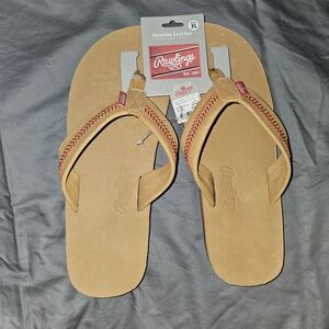 Rawlings Tan Flip Flops with Red Stitching